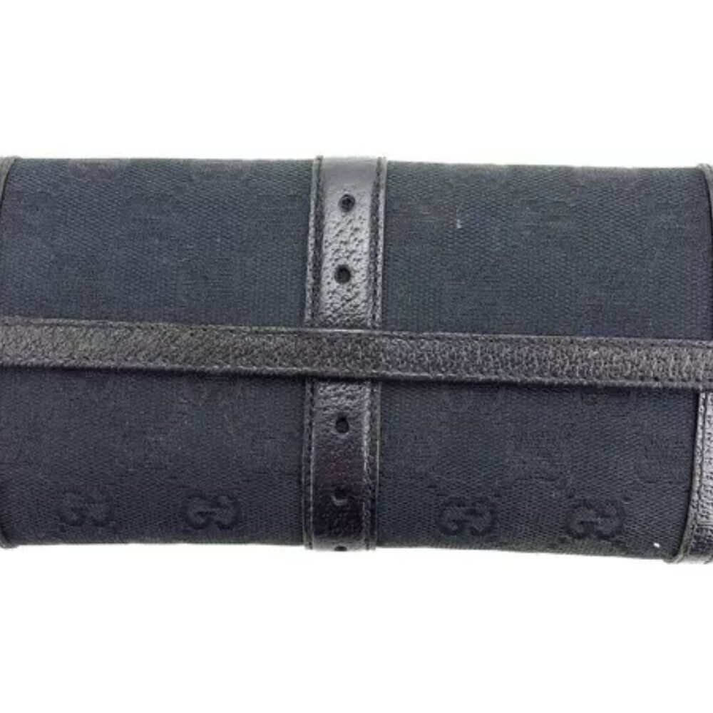 AUTHENTICITY GUARANTEED Gucci Wallet Purse Folding wallet GG Black Gold Woman - Picture 2 of 6